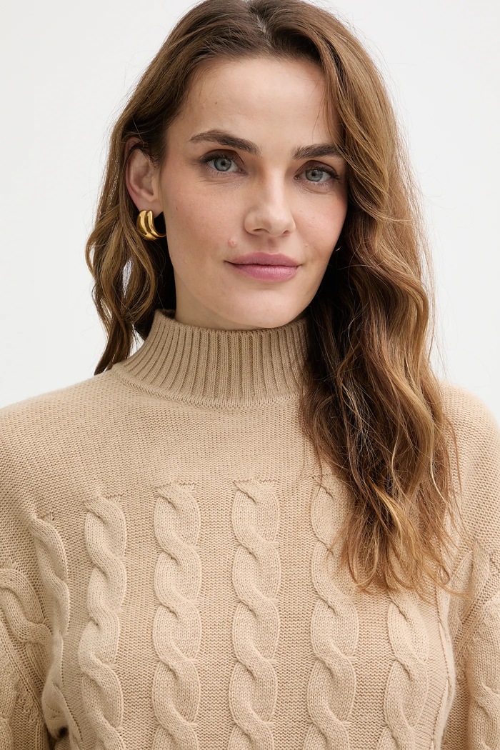 Guess sweter z dodatkiem wełny ELSA beżowy W5BR30.Z1192