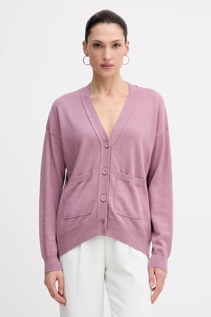 Sisley kardigan z domieszką wełny zapinany różowy 1KHTM602P