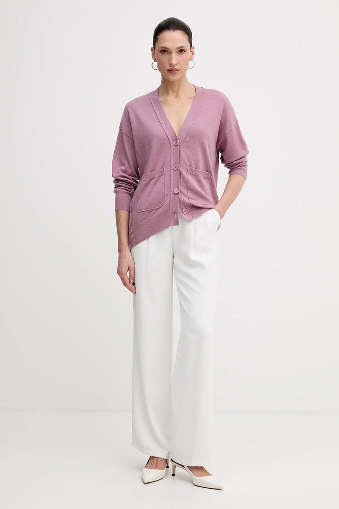 Sisley kardigan z domieszką wełny 1KHTM602P różowy AW25