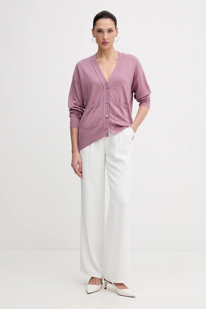 Sisley kardigan z domieszką wełny 1KHTM602P różowy AW25