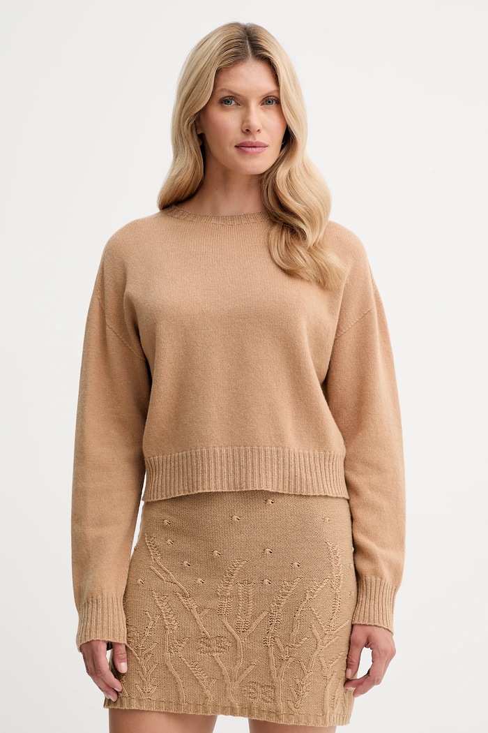 Twinset gyapjú pulóver gyapjú barna 252TP3580