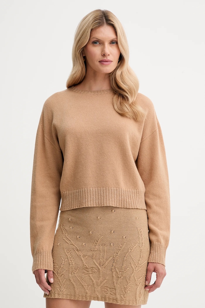 Twinset gyapjú pulóver gyapjú barna 252TP3580