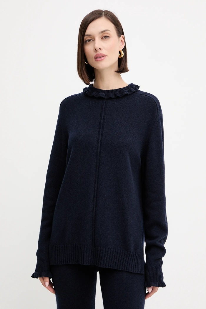 Twinset sweter z wełną półgolf granatowy 252TT3350