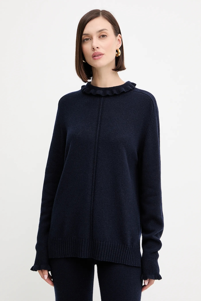 Twinset sweter z wełną półgolf granatowy 252TT3350