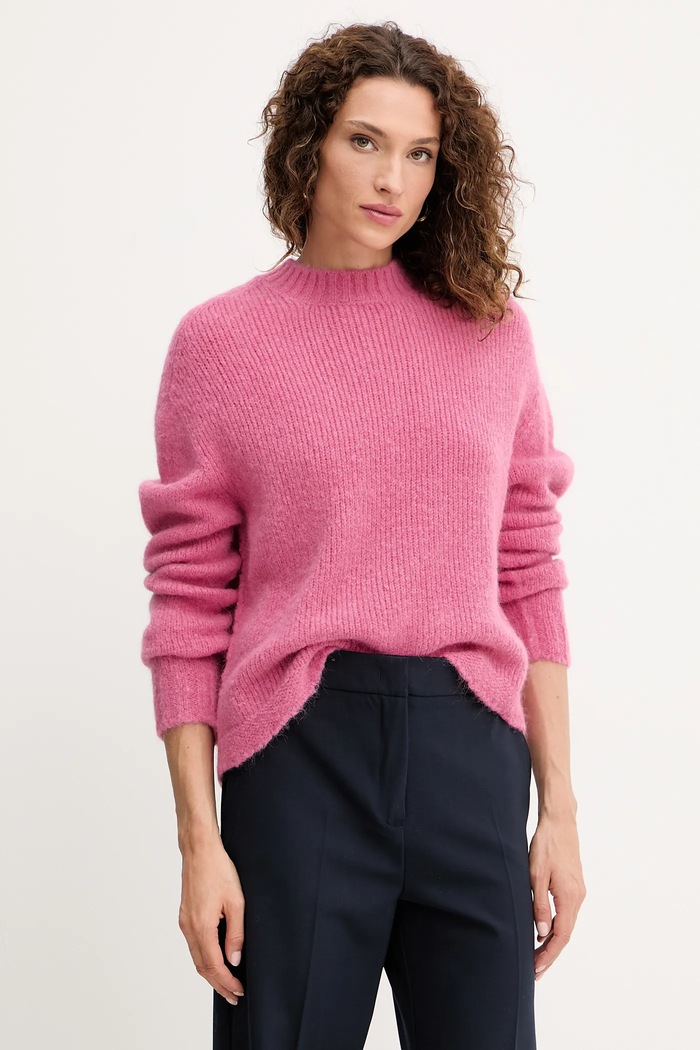 Twinset sweter z wełną okrągły różowy 252TT3136