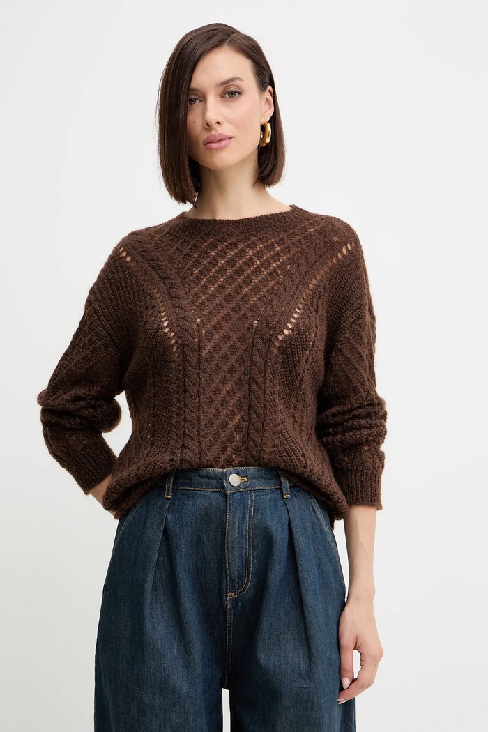 Twinset pulover de lână subtiri maro 252TT3201