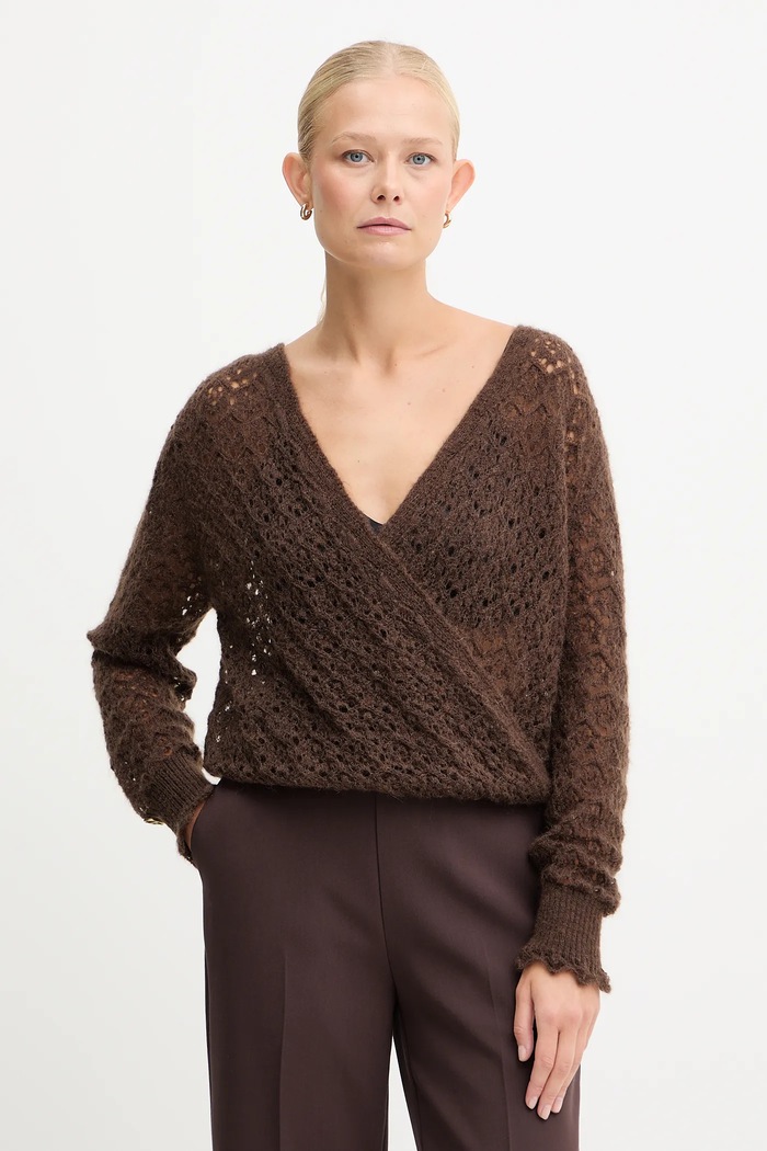 Twinset pulover cu adaos de mohair subtiri maro 252TT3200