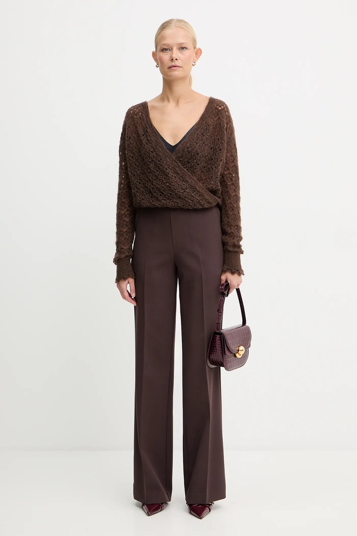 Twinset pulover cu adaos de mohair 252TT3200 maro AW25