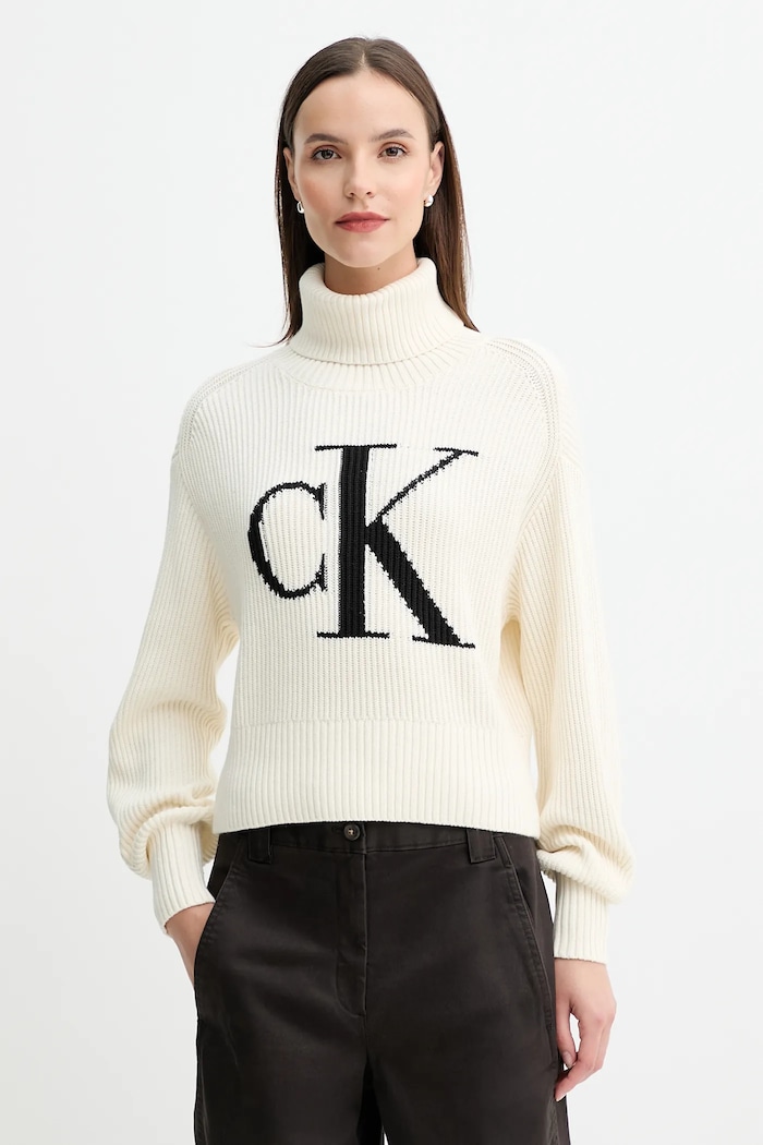 Bavlnený sveter Calvin Klein Jeans bavlna béžová LV047D349G