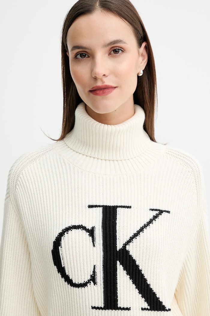 Bavlnený sveter Calvin Klein Jeans béžová LV047D349G