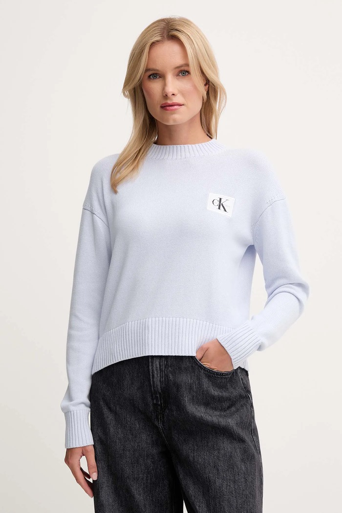 Calvin Klein Jeans pulover de bumbac grosime medie albastru LV047D351G