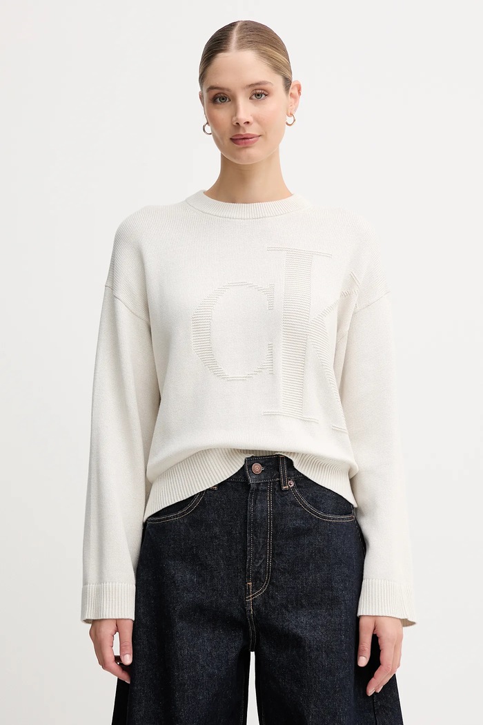 Calvin Klein Jeans sweter bawełniany bawełna beżowy LV047D304G