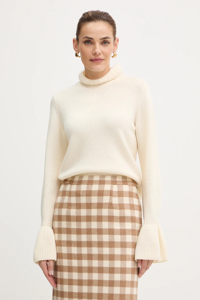 Luisa Spagnoli pulover de lână grosime medie bej 100121