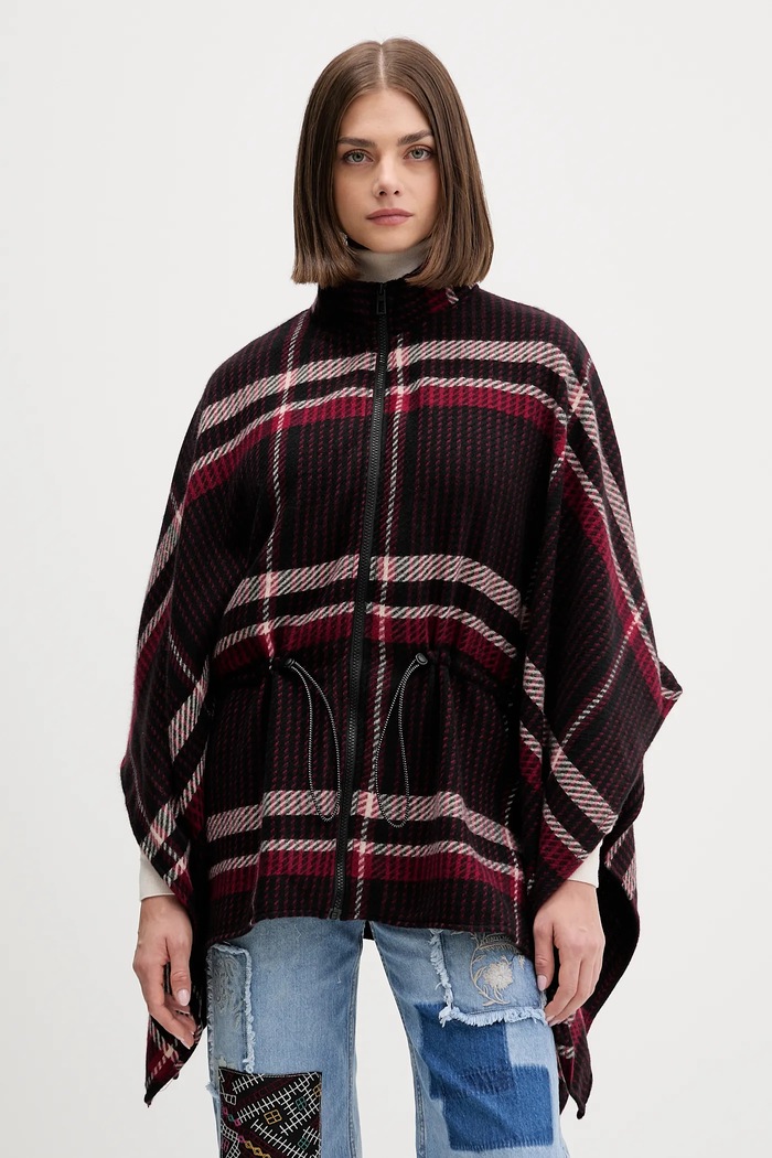 Πόντσο Desigual CHECKS ALDAMA άλλο μπορντό 25WAIA11