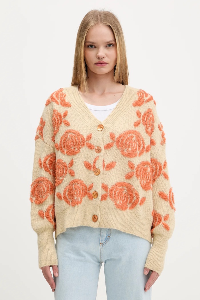 Desigual kardigan z domieszką wełny CARTER z domieszką wełny beżowy 25WWJF22