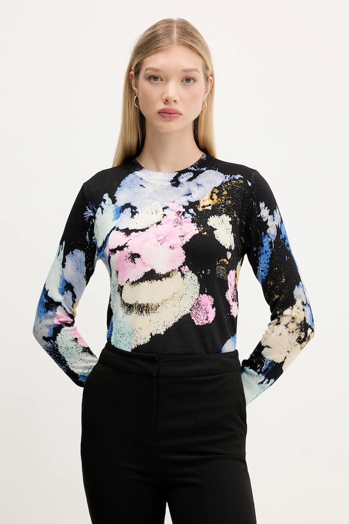 Desigual pulover NENUFAR LACROIX subtiri negru 25WWJF46