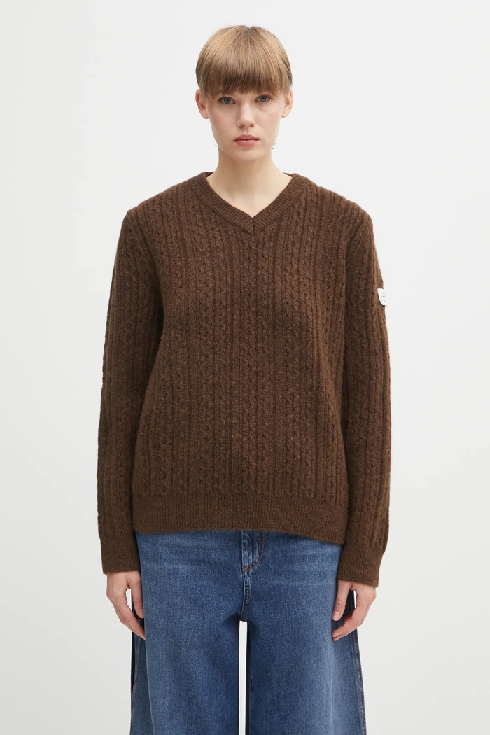 MM6 Maison Margiela wool blend sweater v-neck brown S62HN0008.M13195.143