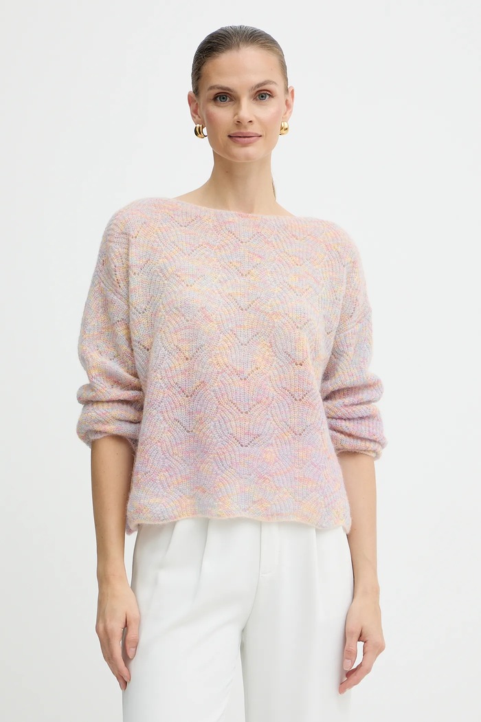 Marella sweter z dodatkiem wełny Emme by Marella okrągły różowy 2525366282200
