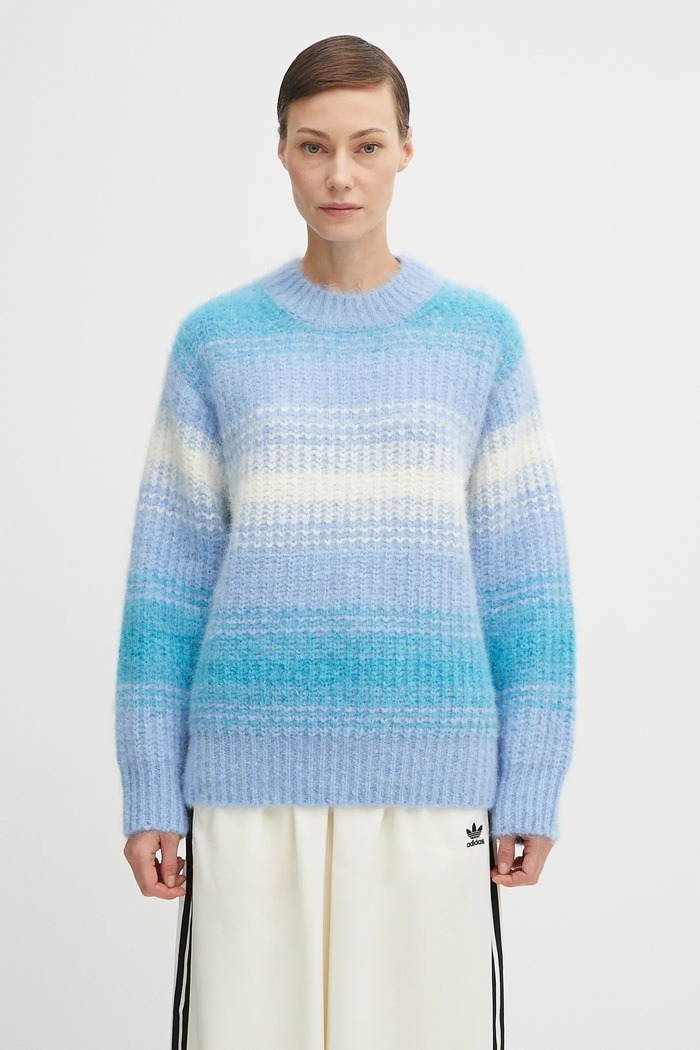 Kenzo wool blend jumper Speed Stripe Hairy Knit Jumper round neck blue FF62PU7163CG
