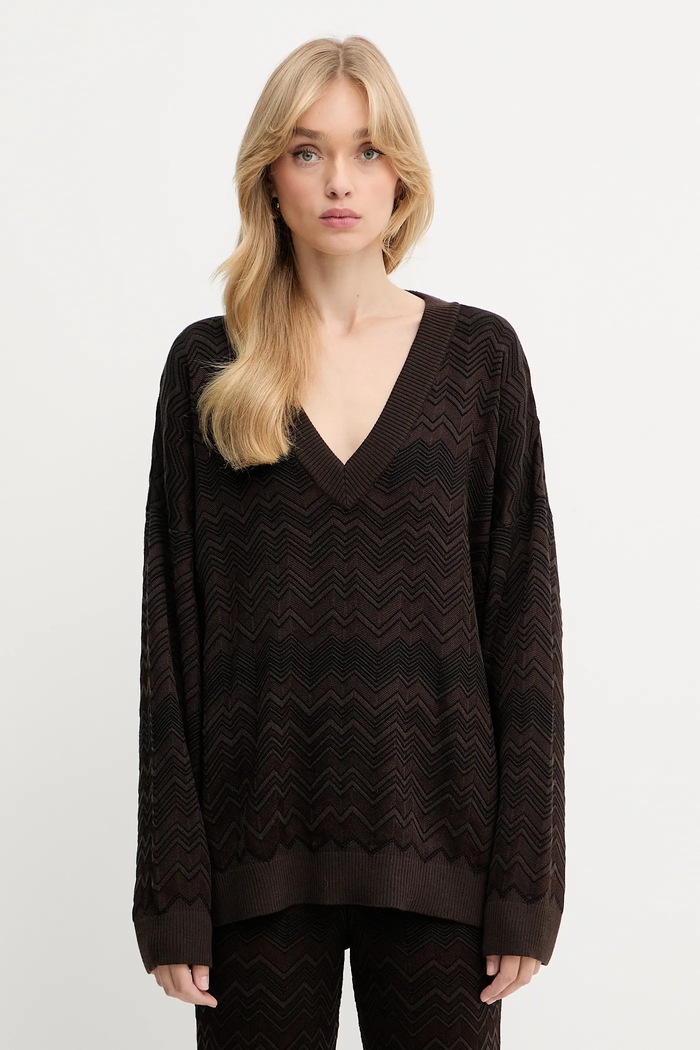 Missoni sweter z wełną szpic brązowy DS25WN14.BK01CP