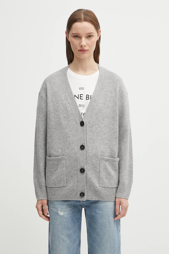 Anine Bing cashmere cardigan jackson plain gray A.09.10222