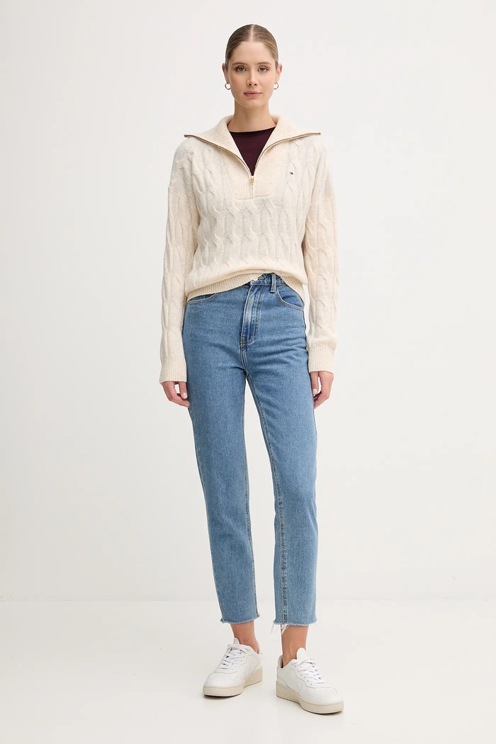 Vlnený sveter Tommy Hilfiger WW0WW46425 béžová AW25