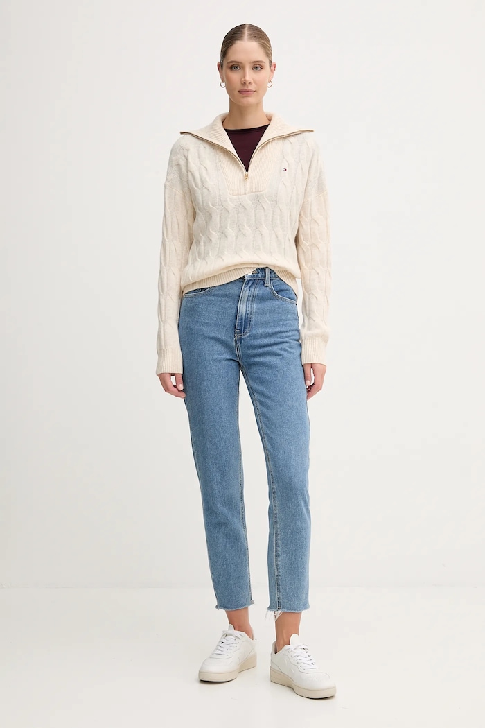 Vlnený sveter Tommy Hilfiger WW0WW46425 béžová AW25