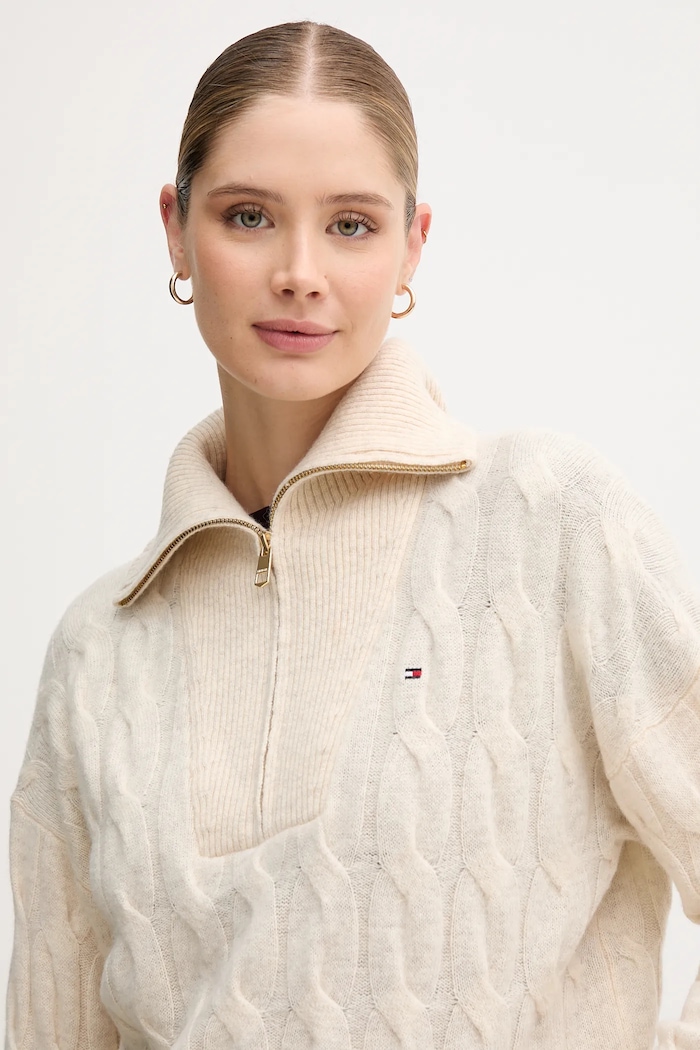 Vlnený sveter Tommy Hilfiger béžová WW0WW46425