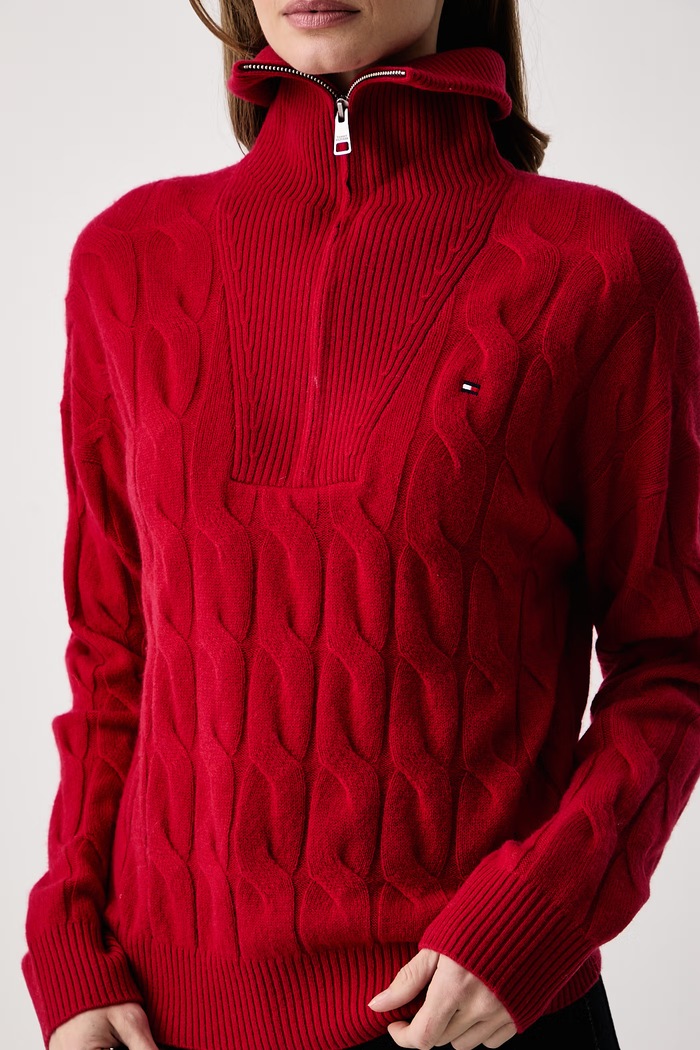 Sweter damski wełniany Tommy Hilfiger WW0WW46425 czerwony