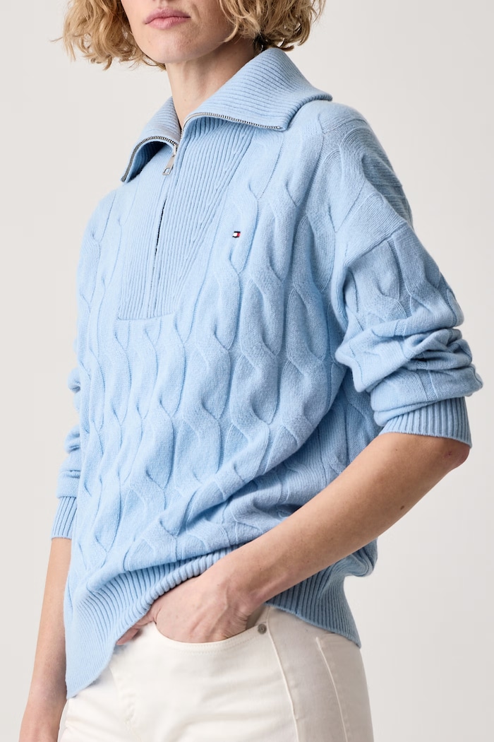 Pulover ženski volnen Tommy Hilfiger WW0WW46425 modra