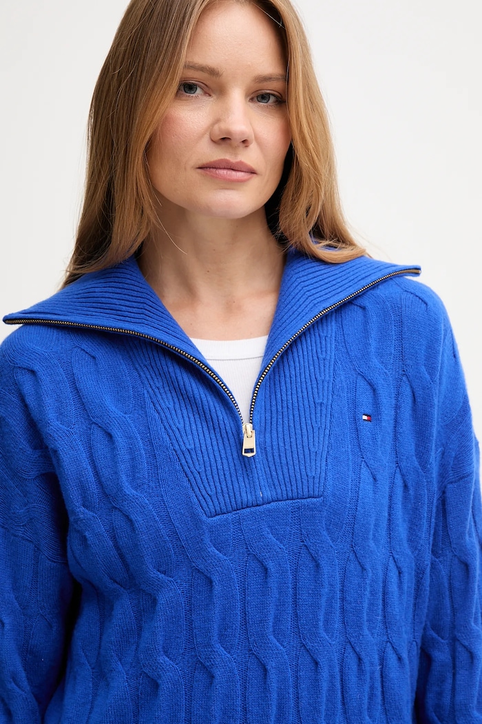 Vlněný svetr Tommy Hilfiger modrá WW0WW46425