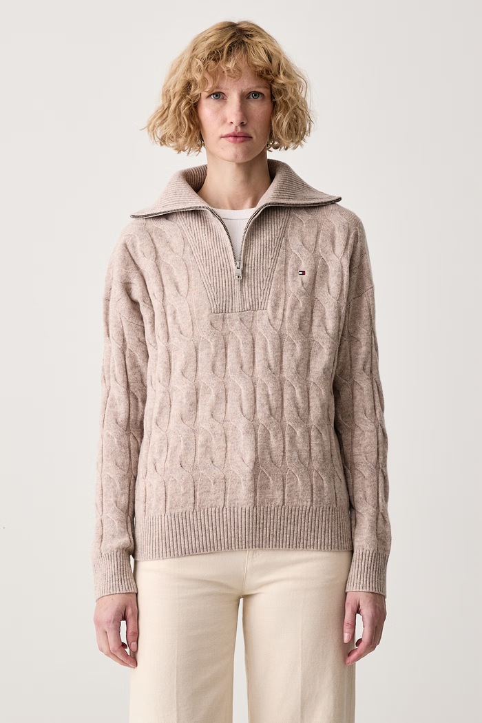 Tommy Hilfiger Pulover ženski volnen bež WW0WW46425