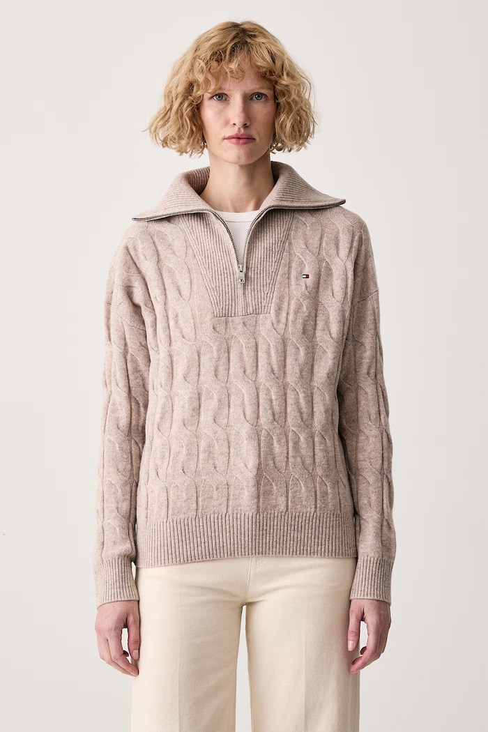 Tommy Hilfiger Pulover ženski volnen bež WW0WW46425