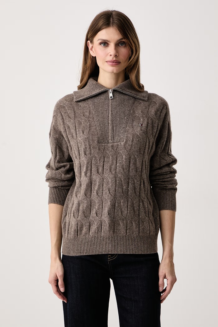 Tommy Hilfiger Sweter damski wełniany brązowy WW0WW46425