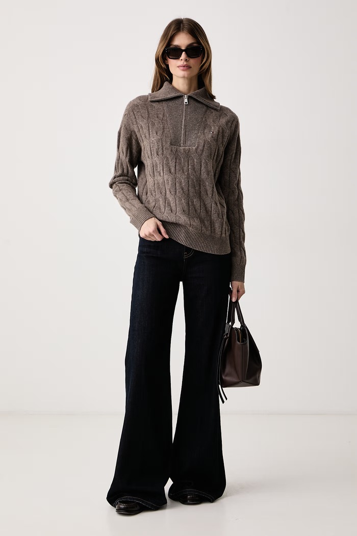 Tommy Hilfiger Sweter damski wełniany WW0WW46425 brązowy AW25