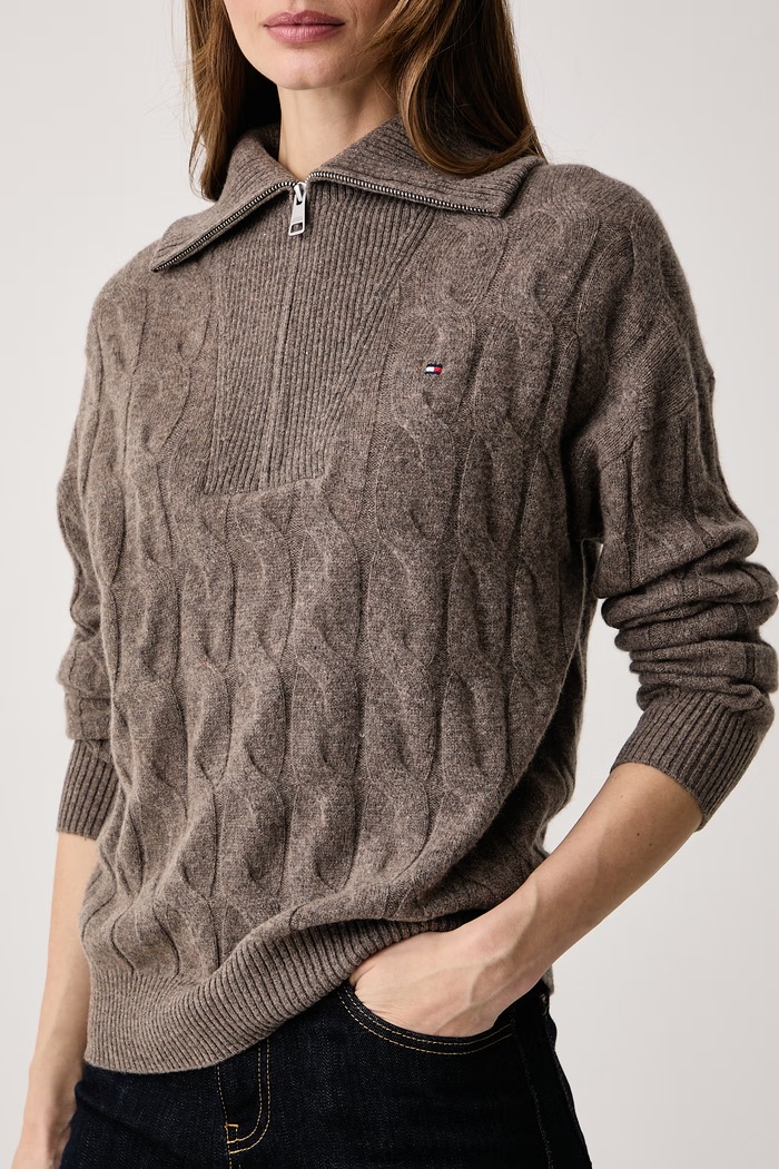 Sweter damski wełniany Tommy Hilfiger WW0WW46425 brązowy