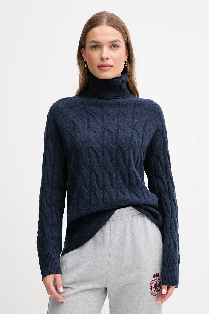 Tommy Hilfiger Sweter damski wełniany granatowy WW0WW46791