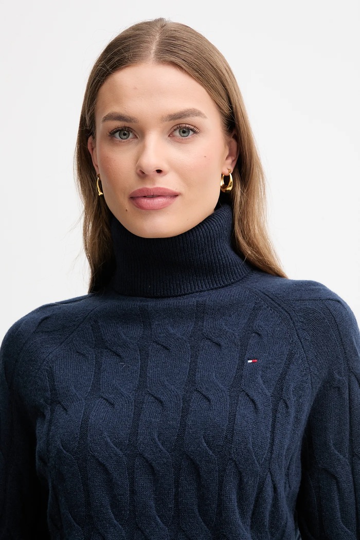 Sweter damski wełniany Tommy Hilfiger WW0WW46791 granatowy