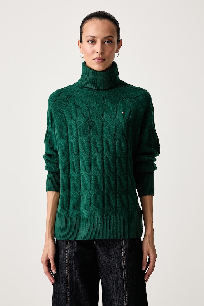 Tommy Hilfiger Sweter damski wełniany zielony WW0WW46791