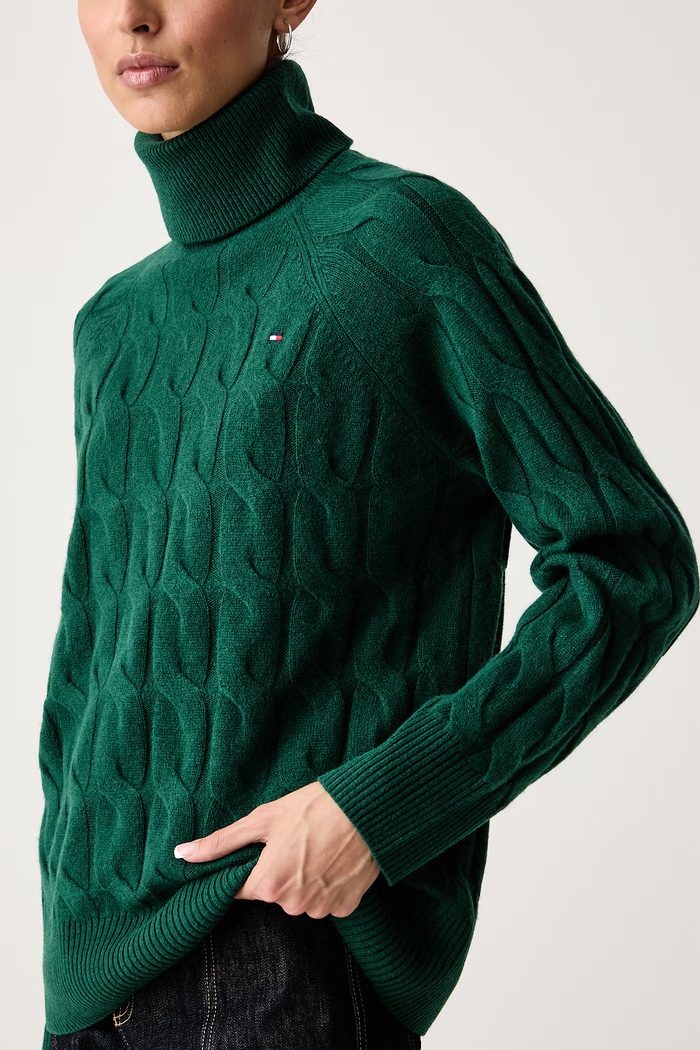 Sweter damski wełniany Tommy Hilfiger WW0WW46791 zielony