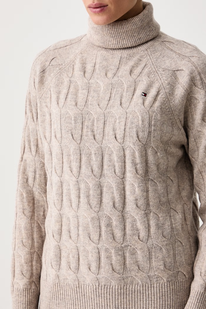 Sweter damski wełniany Tommy Hilfiger WW0WW46791 beżowy