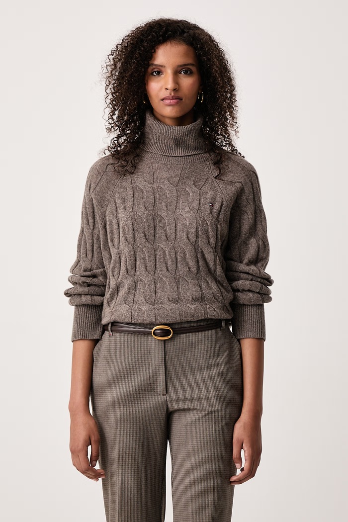 Tommy Hilfiger Sweter damski wełniany brązowy WW0WW46791