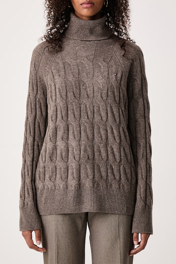 Svetr dámský vlněný Tommy Hilfiger WW0WW46791 hnědá