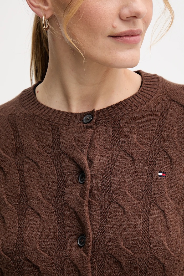 Vlnený kardigán Tommy Hilfiger WW0WW47463 hnedá