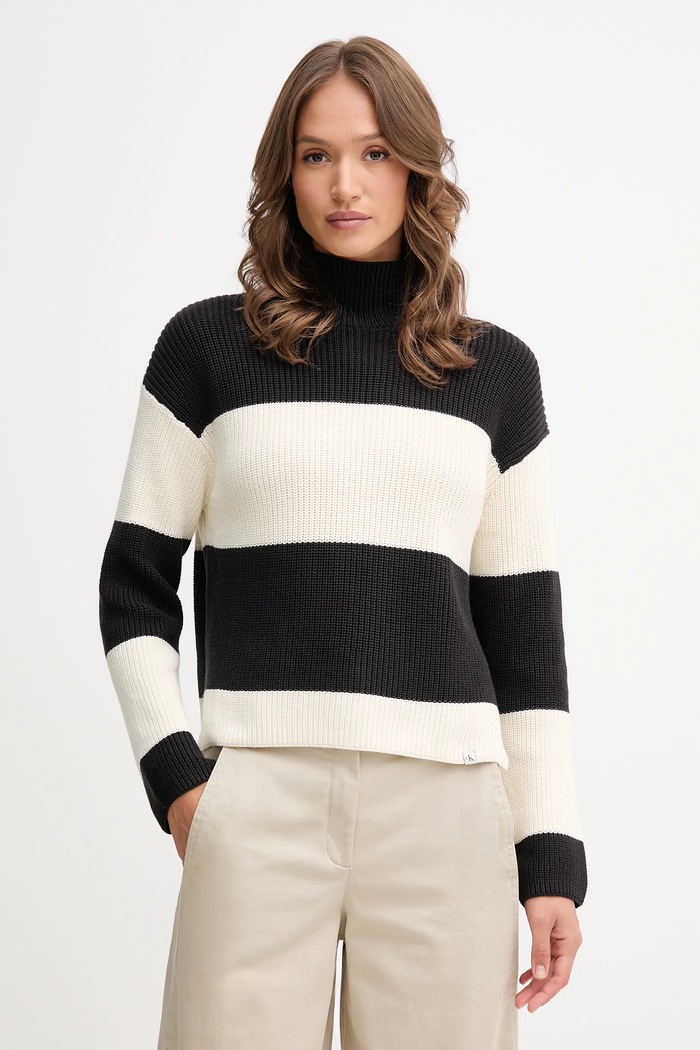 Calvin Klein Jeans sweter bawełniany wzorzyste czarny LV047D353G