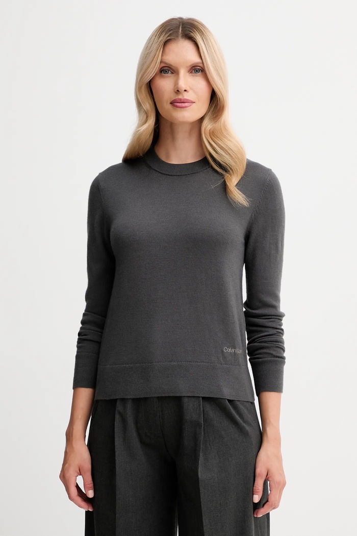 Calvin Klein pulover din amestec de lână subtiri gri LV044D370G