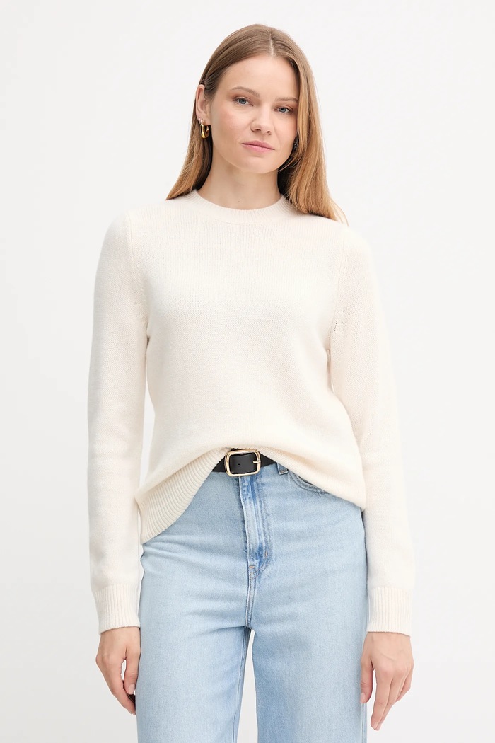 Barbour sweter wełniany okrągły beżowy LKN1666