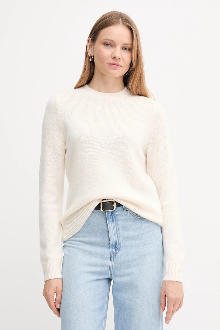 Barbour sweter wełniany okrągły beżowy LKN1666