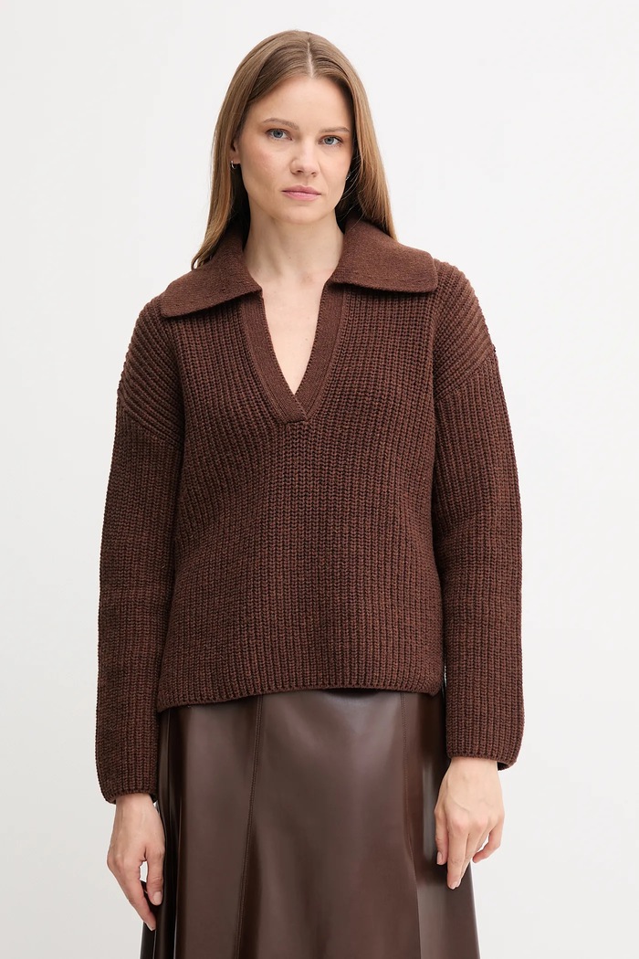 Barbour sweter z dodatkiem wełny ROBYN gruba brązowy LKN1675