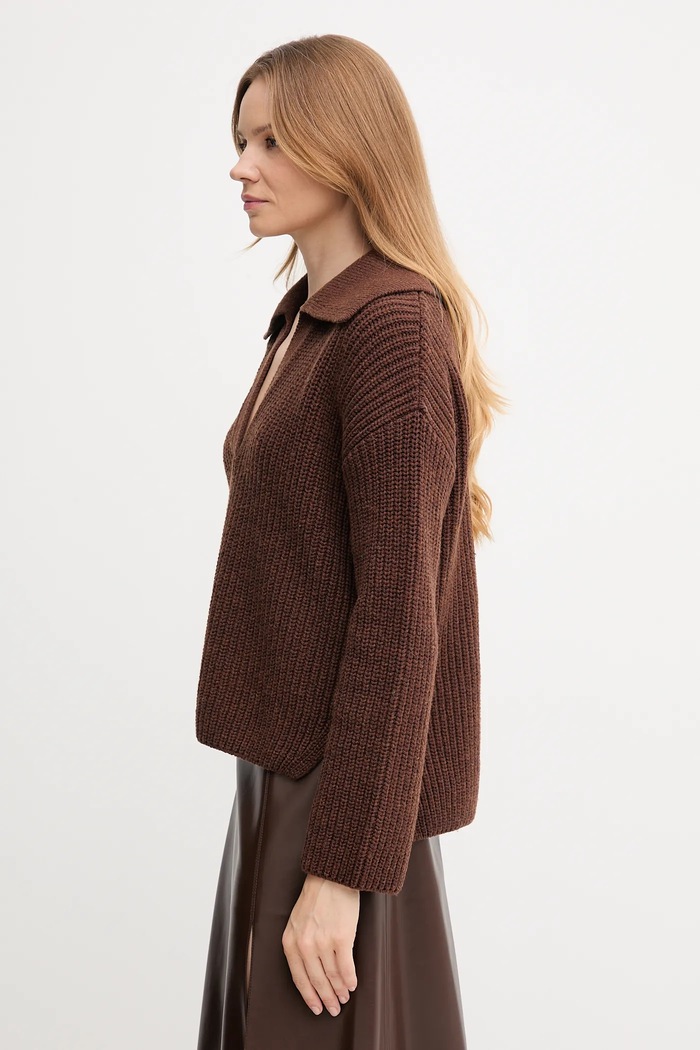 Barbour sweter z dodatkiem wełny ROBYN brązowy LKN1675